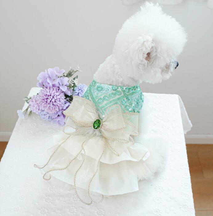 《予約》№3102154 グリーンスパンコールのチュールワンピース