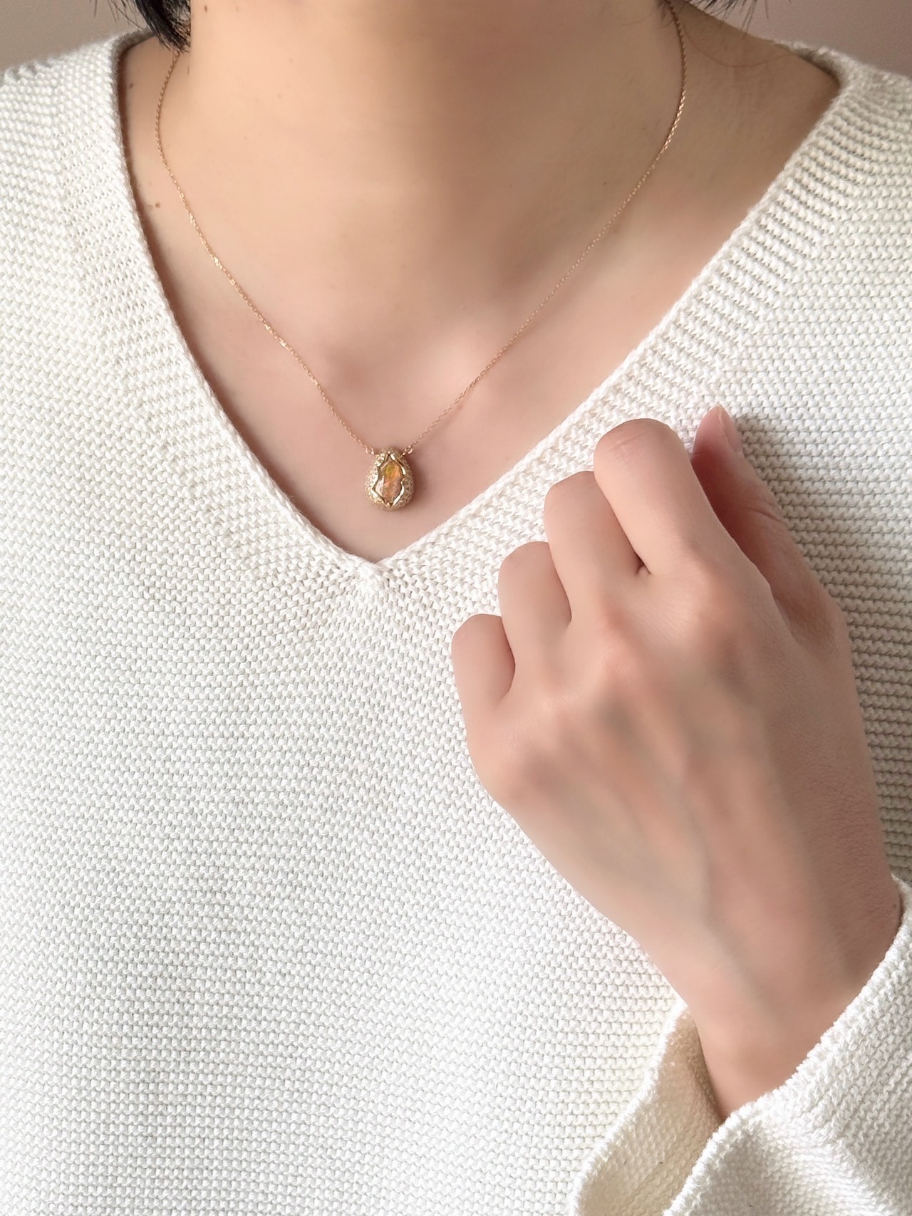 【K18YG カンテラオパール / Dia ネックレス】