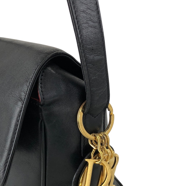 Christian Dior クリスチャン ディオール ショルダーバッグ ブラック ロゴチャーム レザー フラップ vintage ヴィンテージ オールド rrr3nm