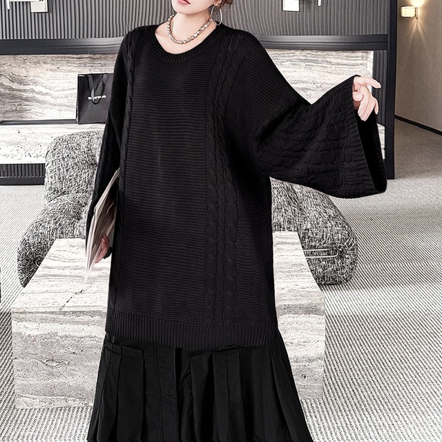 ケーブル編み ベルスリーブ オーバーサイズ ニット 2color PU0514