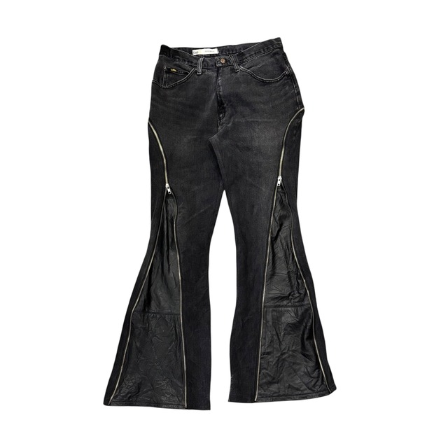 【古着】”Black Denim×Leather”  Remake flare pants