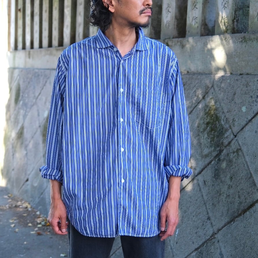Sans limite(サンリミット) / ボックスワイドスプレッドカラー3本針ブロード-navy stripe-(W2601242X)
