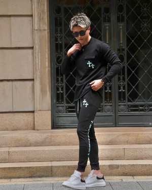 RHINE STONE CROSS SHIRT BLUE【OW25BD008】