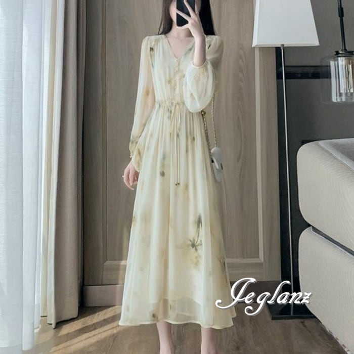 プリント ワンピース ドレス 透け感 紐ベルト きれいめ ♪ (M7772)α