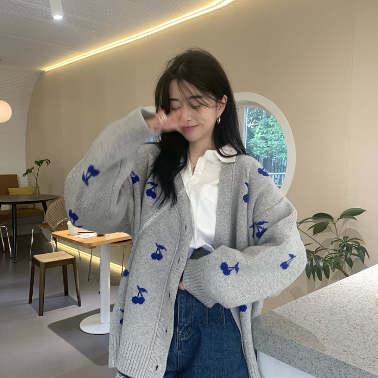 boohoo ドロップショルダー ストライプ ニット カーディガン 3色 ニット カーディガン 長袖 Vネック ドロップショルダー チェリー