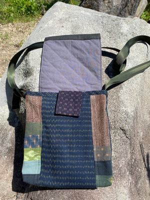 絣柿渋手作りアートショルダーバッグ　現品お届け