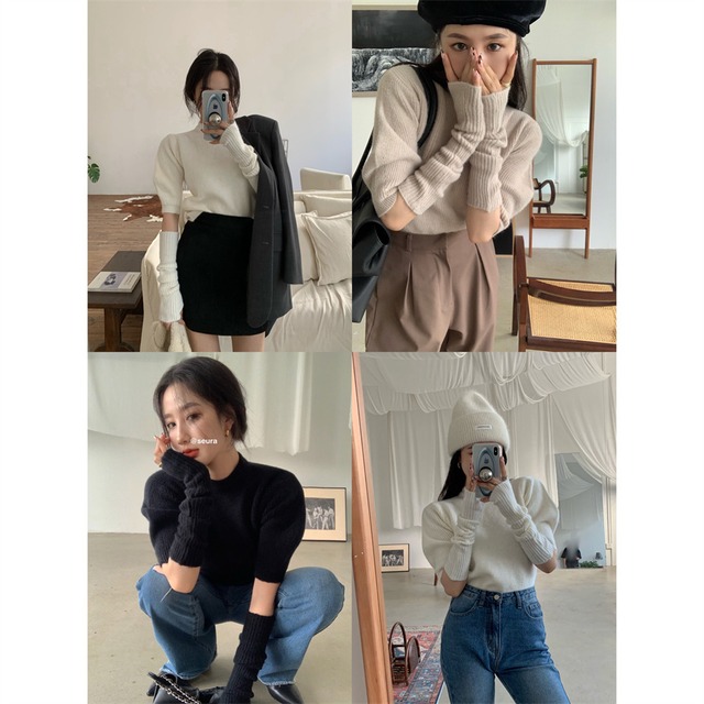 スリーブニットセーター シャツ オータムウィンターカラーロングトップス 長袖 秋物 冬物 ガールズファッション62416609131