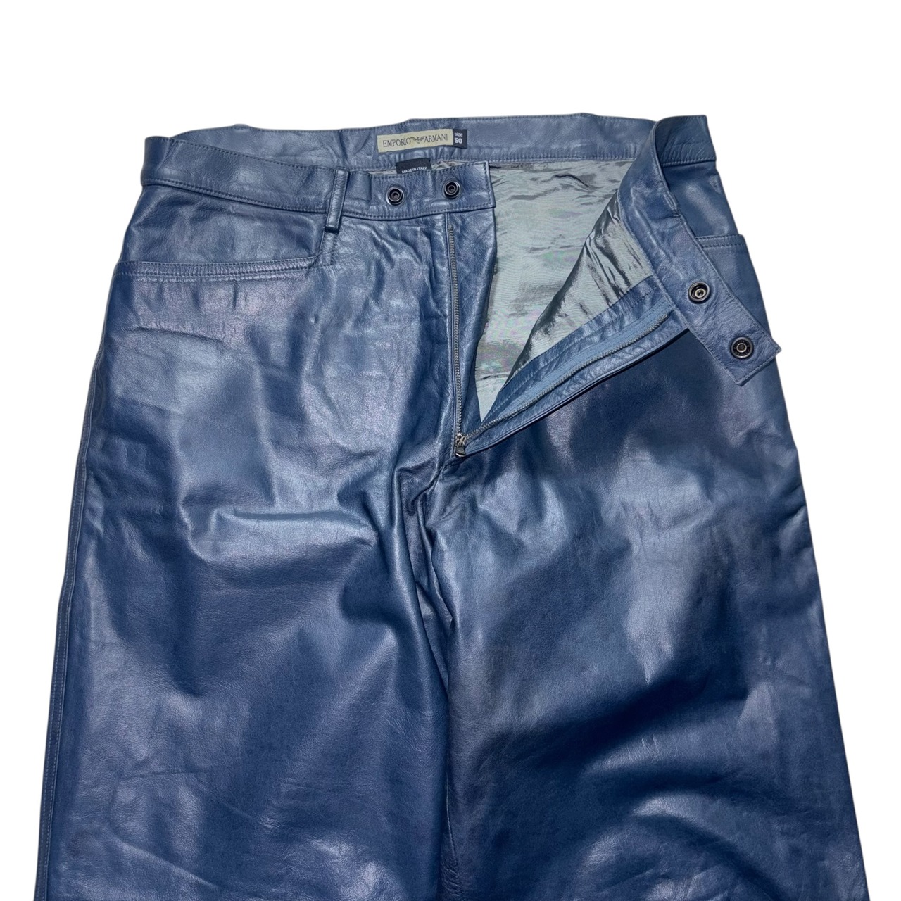 vintage EMPORIO ARMANI dark blue leather wide pants