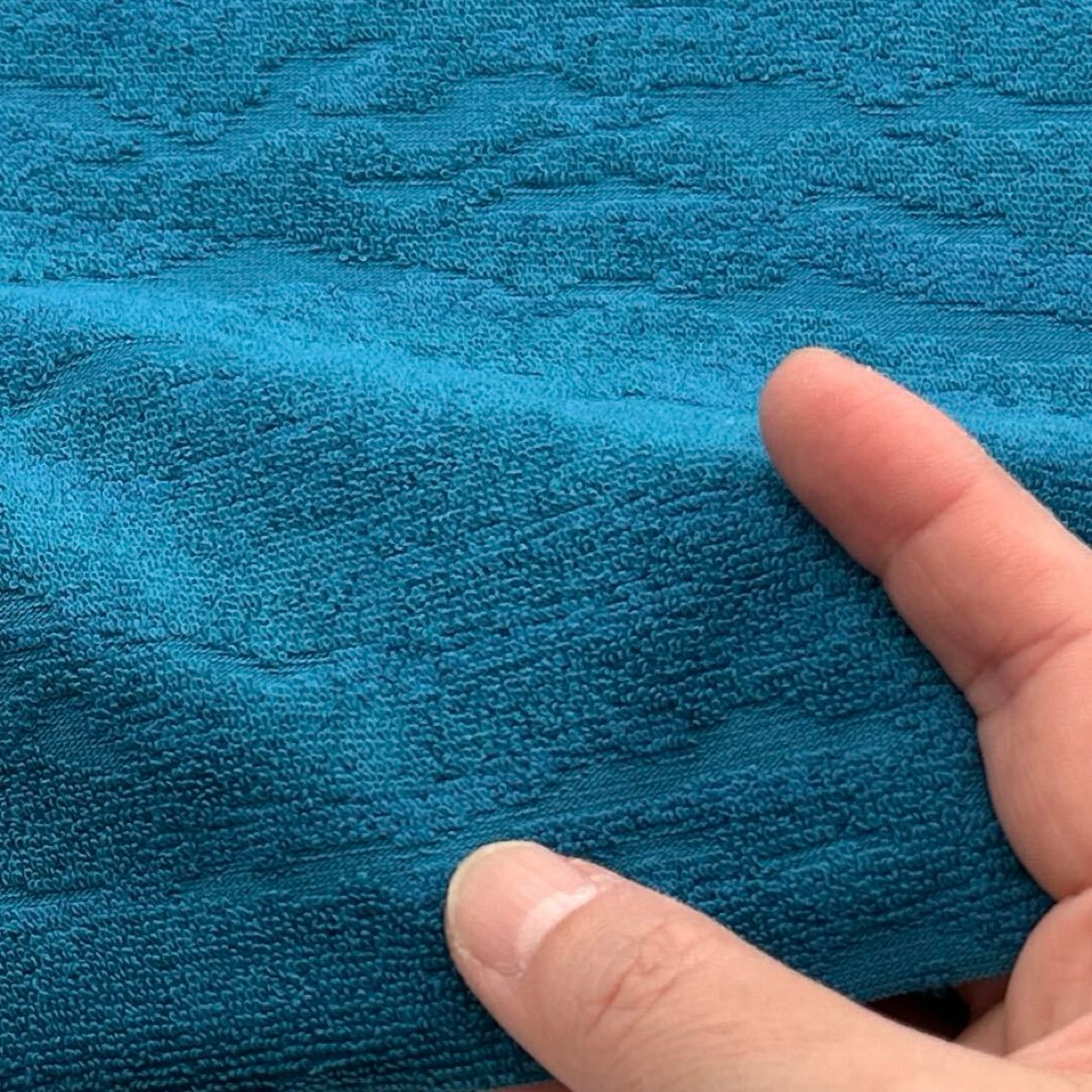 ★NY804◆2m◆綿ポリエステルパイルニット生地◆ターコイズカラー