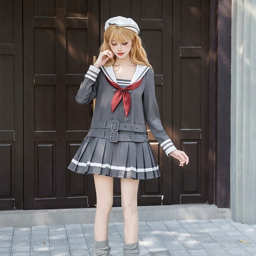 量産型制服風セーラー服ワンピース グレー3点セット 推し活衣装