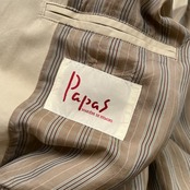 PAPAS パパス ロング ステンカラーコート サイズ L /ベージュ/ベルト付き/裏ストライプ