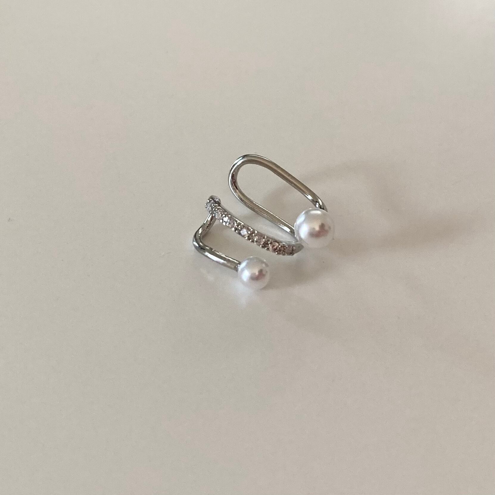 パール×ストーンイヤーカフ