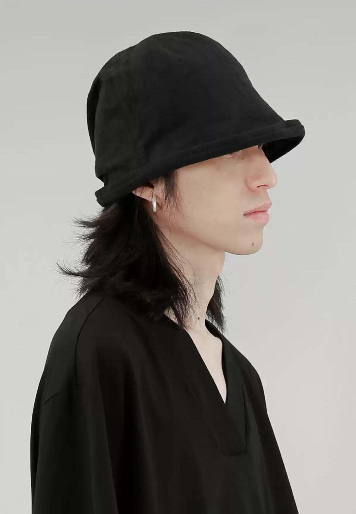 【ORV0079】Black Linen Bucket Hat