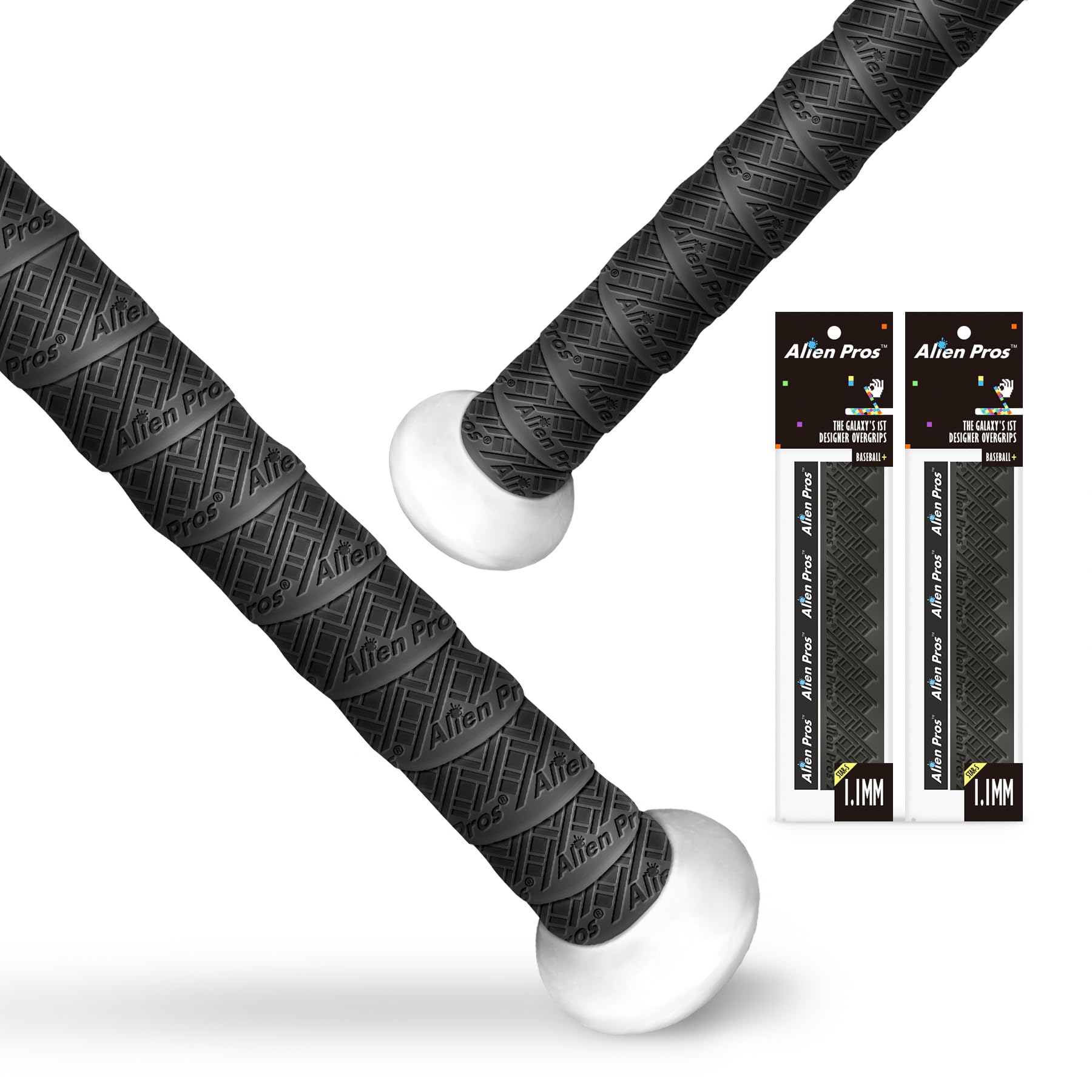 【在庫処分】ALIEN PROS バットグリップテープ 野球用 1.1mm プレカットとプロ品質のバットテープ 壮大なホームランのためにバットを包む (2パック) 古い野球バットグリップの交換