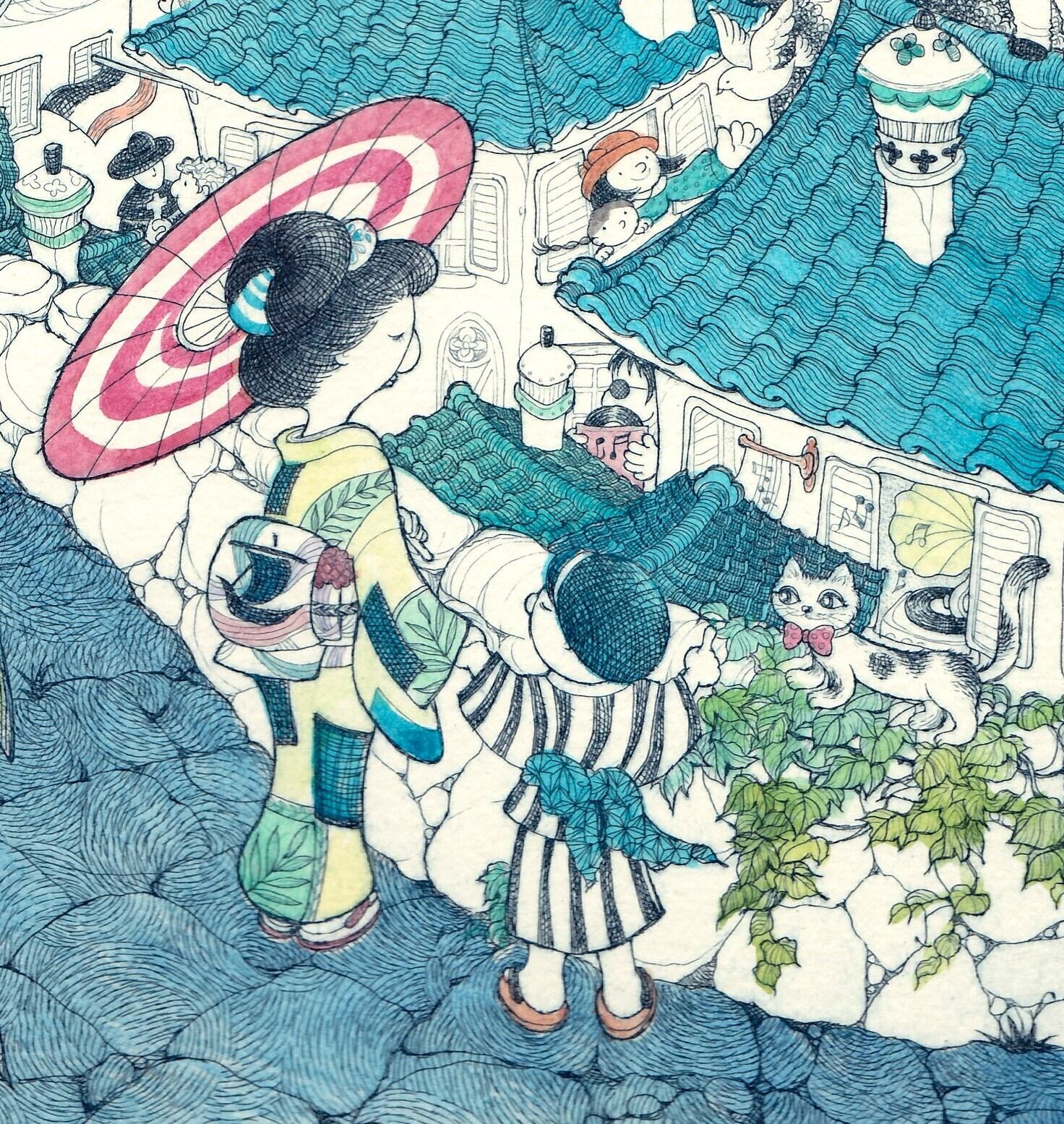 自刻限定版画作品〈漁港浅春〉 自刻限定版画作品〈漁港浅春〉