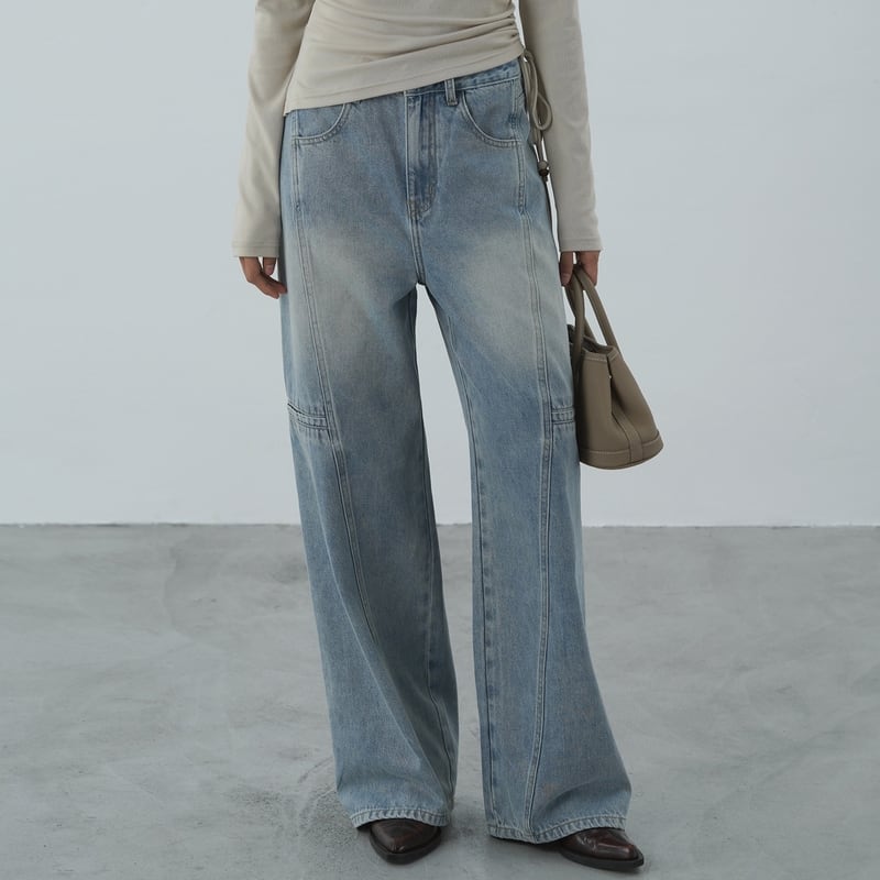 Center line stitch denim pants V2541