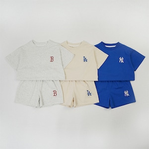 【KID】夏作スポーツ刺繍Tシャツ&ショートパンツセット