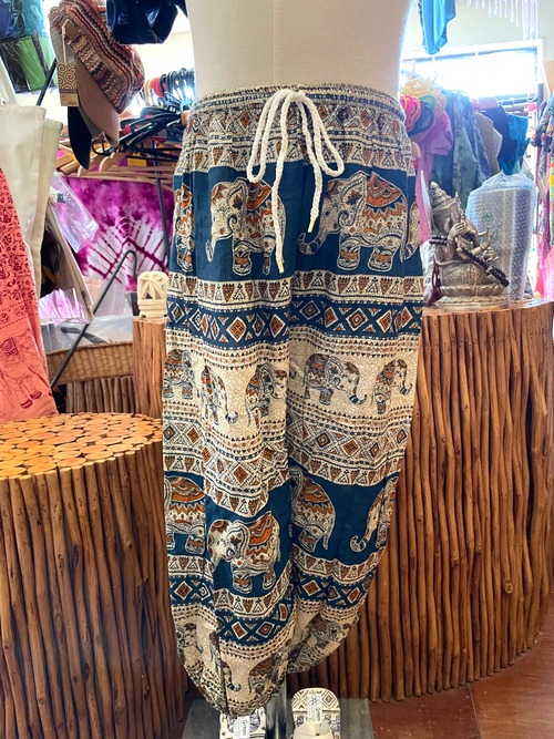 キッズアラジンパンツ アラジンパンツ サルエルパンツ キッズ 子供服 動きやすい 子供エスニックファッション 子供アジアンファッション XL　65.5cm  グリーン　ゾウ柄＊ アジアン雑貨 No.7