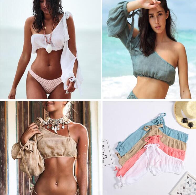 ビーチカバーアップ UVカット 水着の上に着るワンショルダートップス