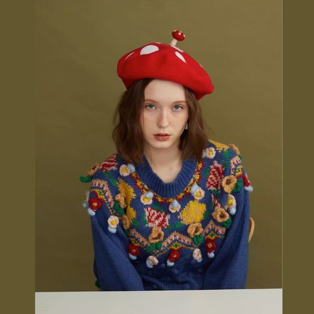 魅惑の赤いキノコのウールフェルトベレー帽 【大人用&キッズ】 E00271