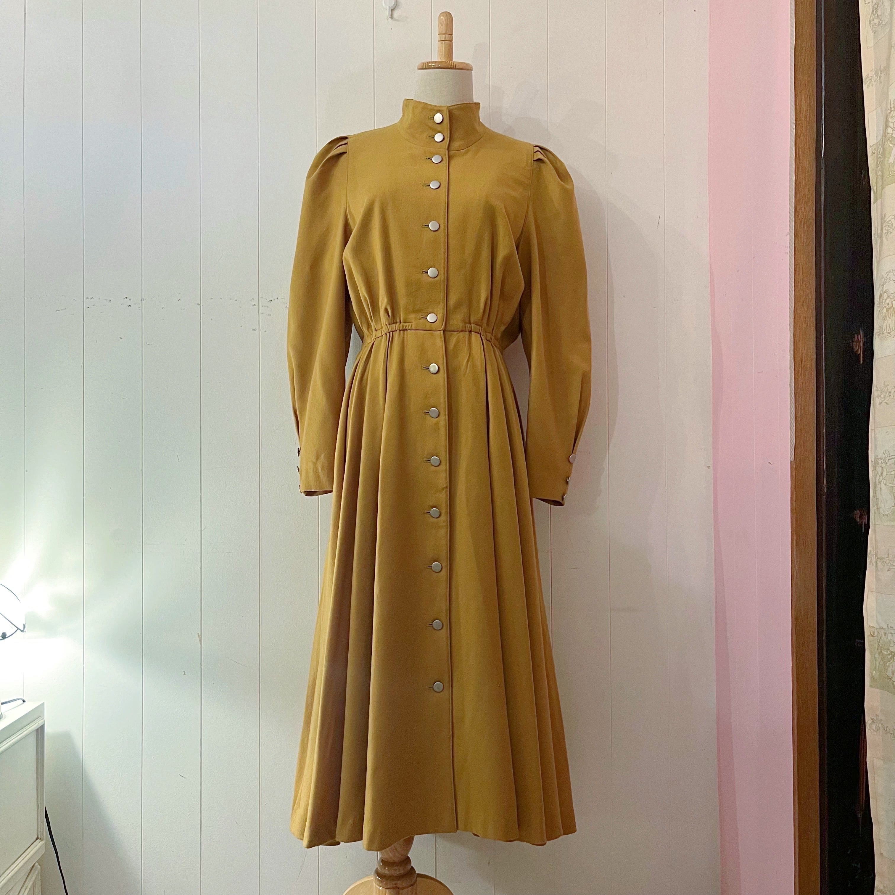 mustard front metal button one-piece