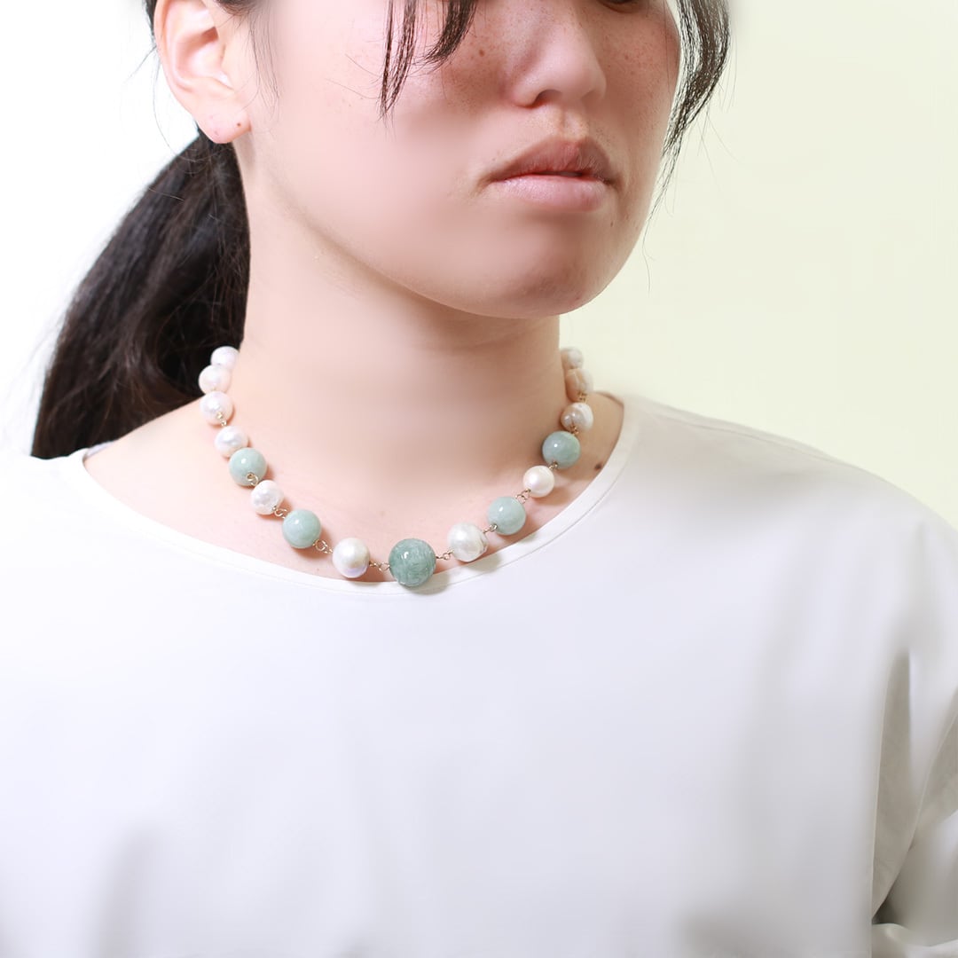 ボリューム感アップ！MeiNu(メイニュウ)オリジナル！ 淡水パール 翡翠