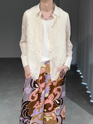 see-through flower shirt / off white