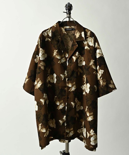 VOLUNTAS Floral pattern BIG silhouette open collar shirt (BRN) 436002