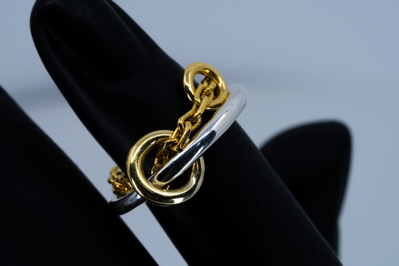 R-125 Chain combination ring(round wire)( 24K Gradient Gold Plated)