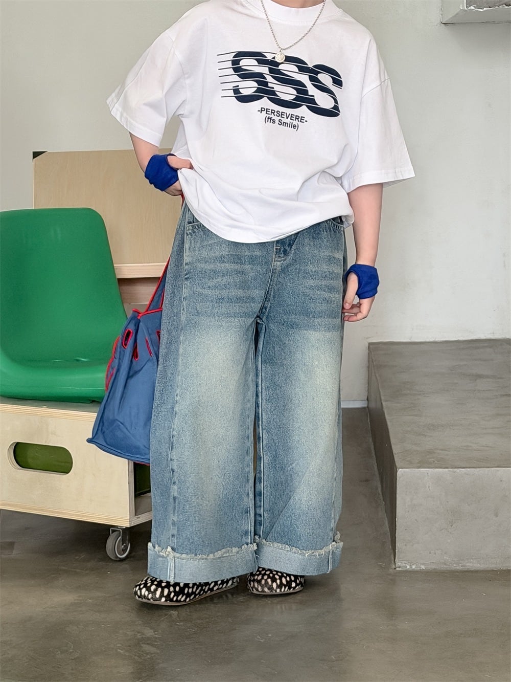 ロールアップワイドデニムパンツ（ウォッシュブルー）XDJK 2026春｜90