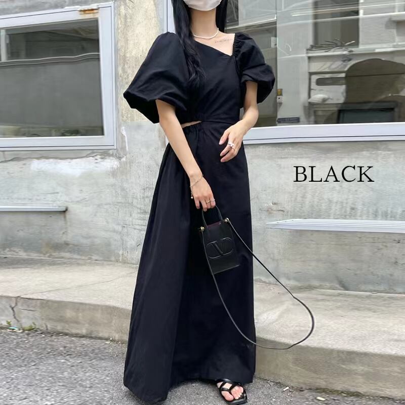 予約 オンリーワンデザイン アシンメトリー ネック ウエストカット ワンピース 韓国風 Snk 4029 Kureha