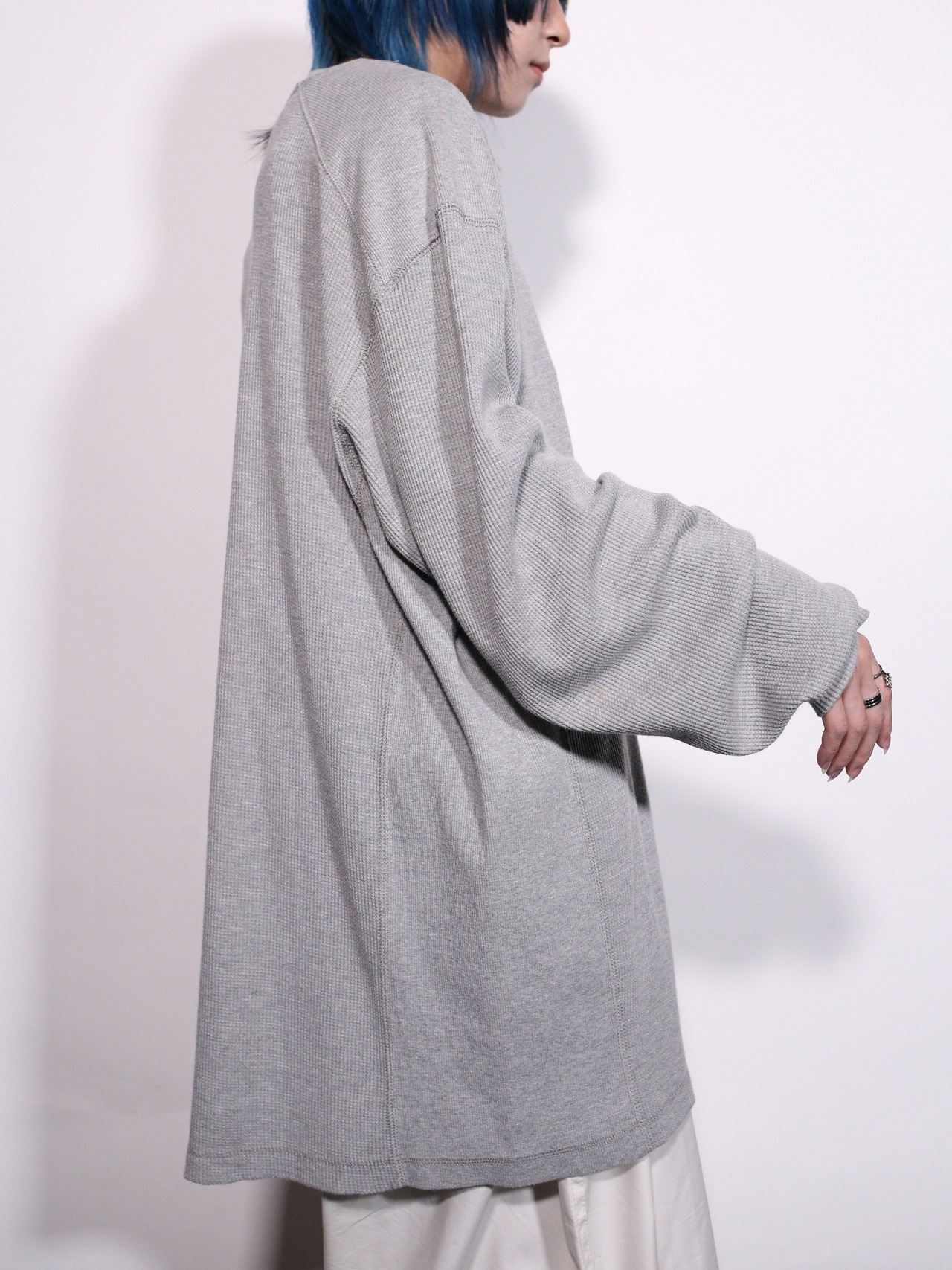 “HARLEY-DAVIDSON”  刺繍 logo waffle long sleeve gray - 4