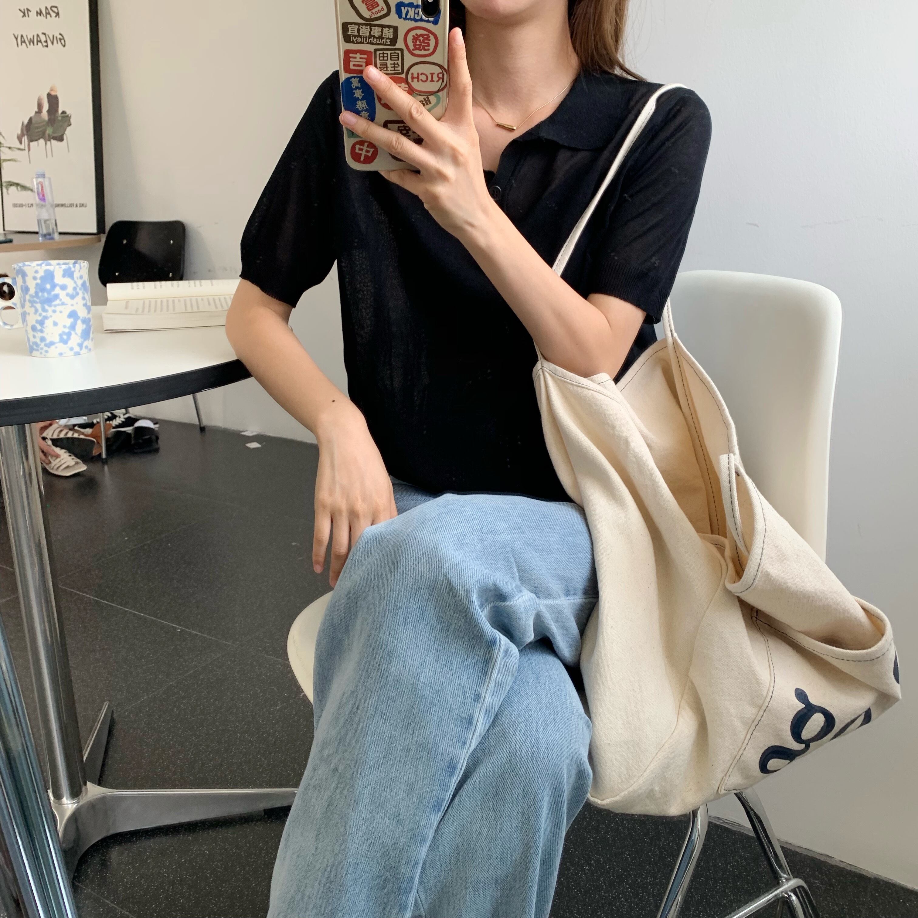 ニットシャツ サマー薄手カラールーズスリーブ半袖トップス ショート ハーフスリーブ 夏物 ピュア ビッグFスモールZ韓国15371901811