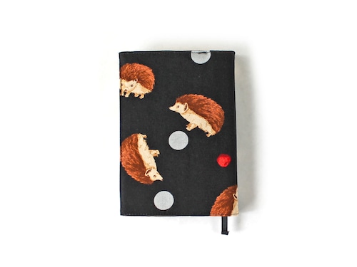 ブックカバー 水玉とハリネズミ ブラック / Book Cover