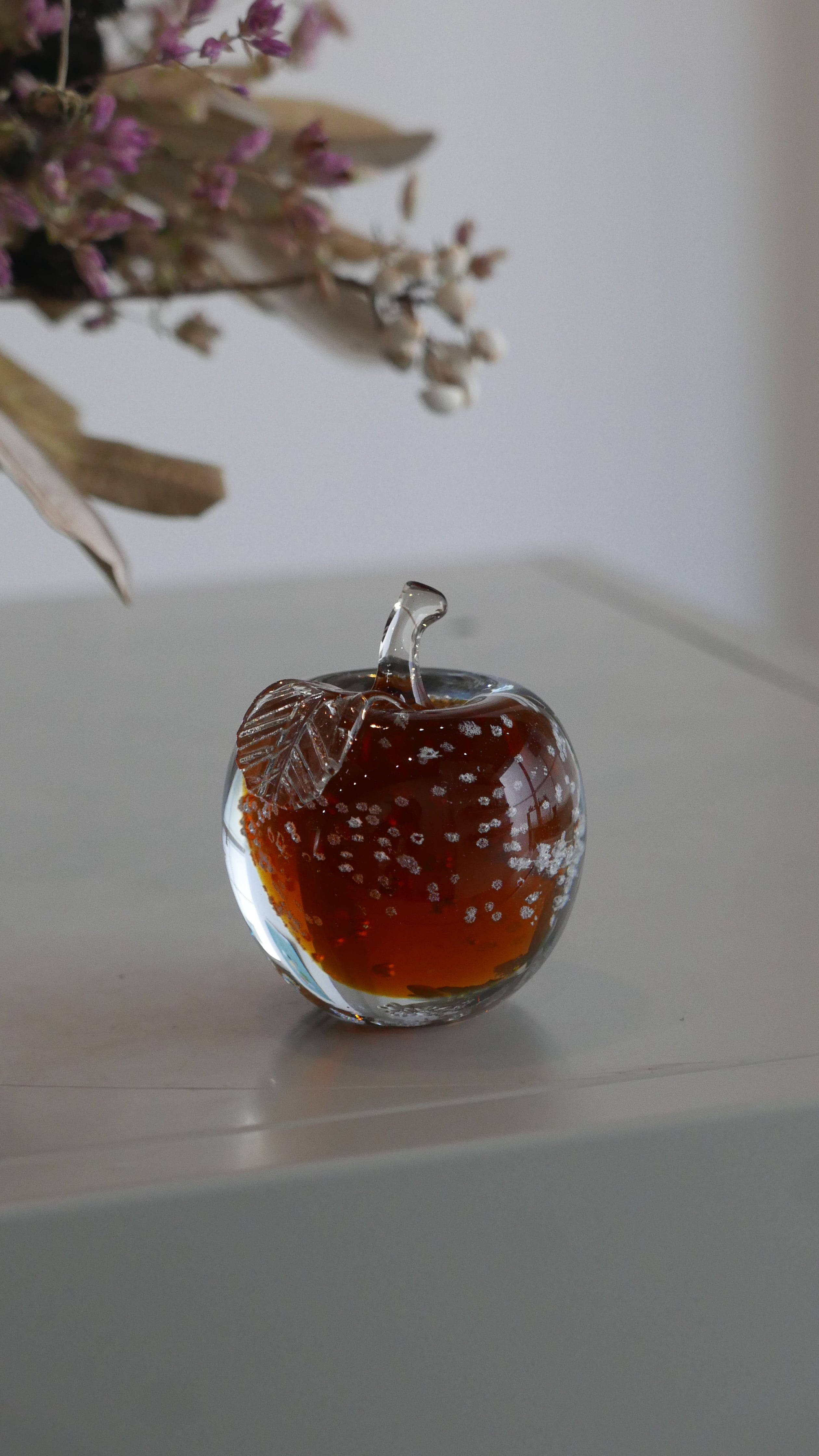 old glass apple object " clear × caramel brown "