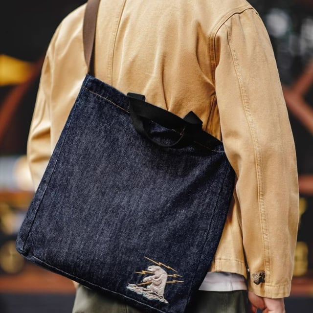 DENIM 刺繍デザインショルダーバッグ アメリカンレトロデニム刺繍ショルダーバッグ トート＆メッセンジャー