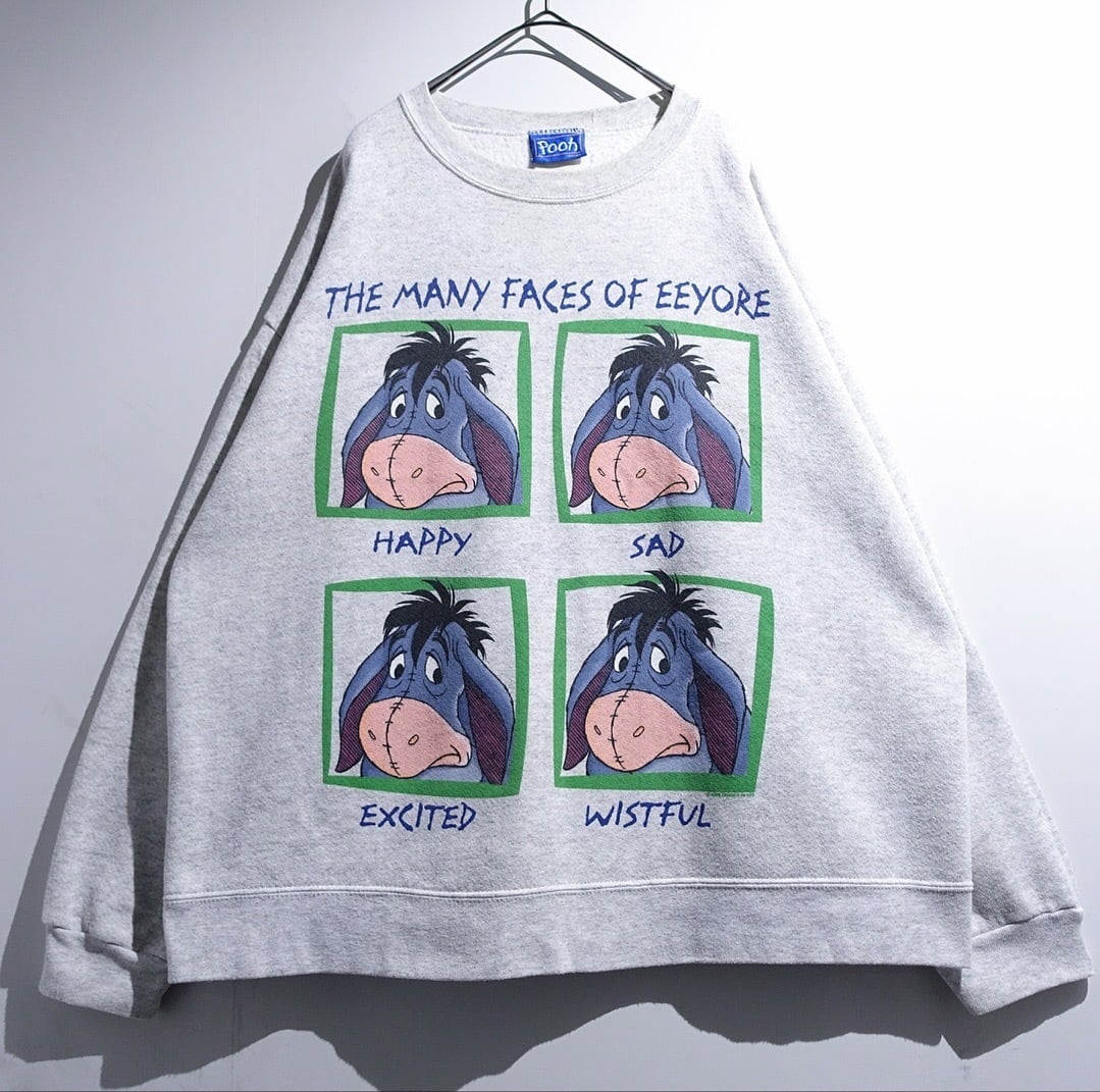 90s "Pooh" Grey THE MANY FACES OF EEYORE Print Sweat