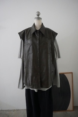 FAUX LEATHER VEST JACKT (BROWN)　2509-86-135