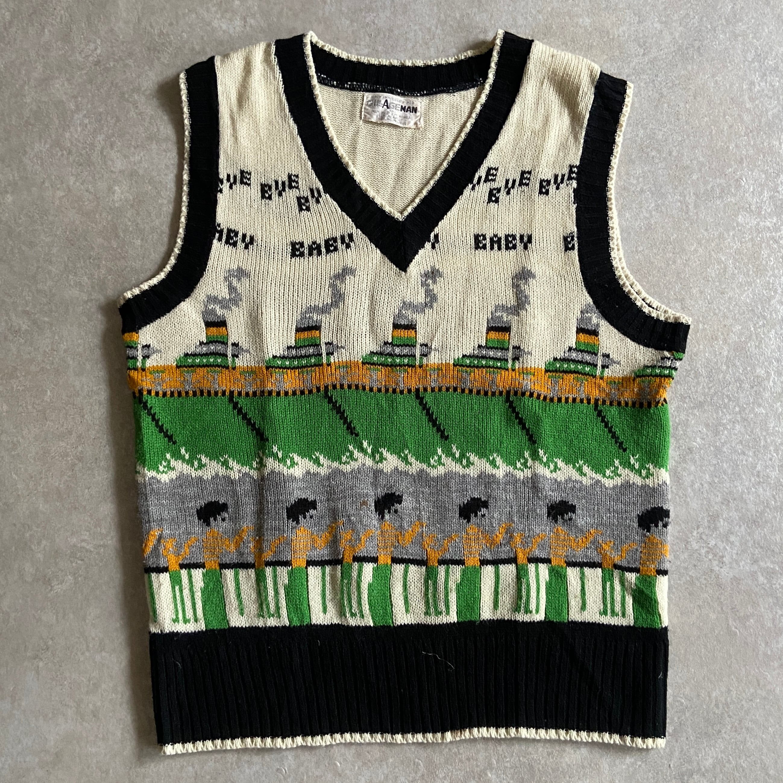1970s Collage Man Knit Vest M位