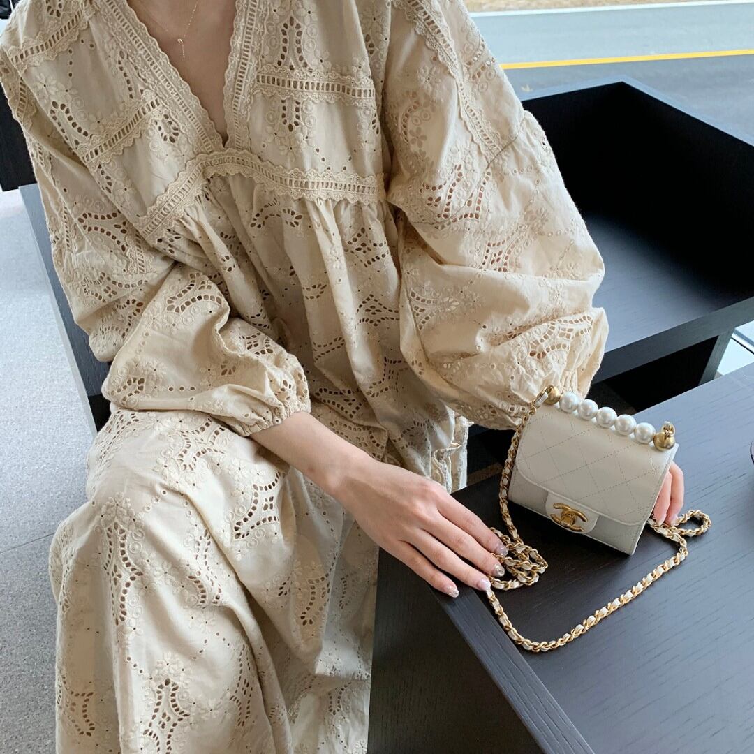 骨格ストレートのかぎ編みワンピース Kanaji カンアジ 低身長向けファッションショップ