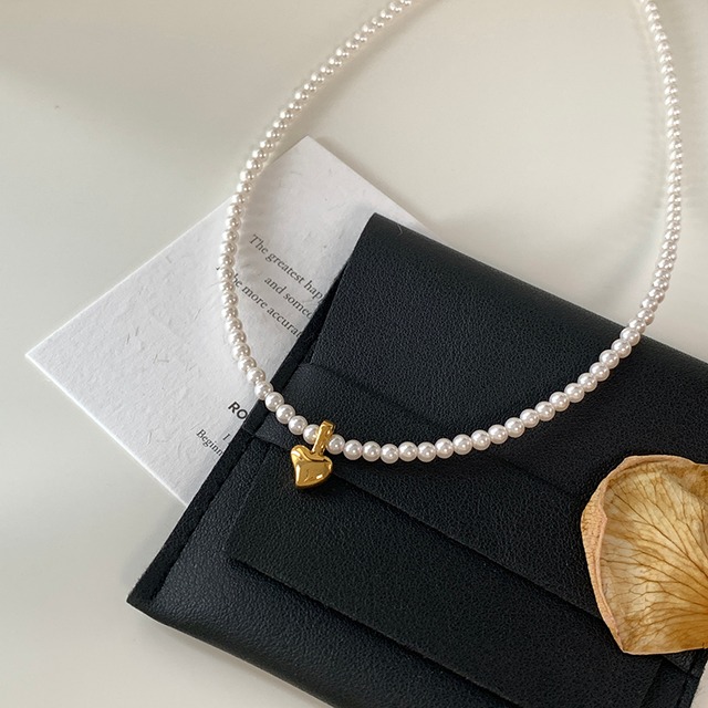 gold heart pearl necklace K520