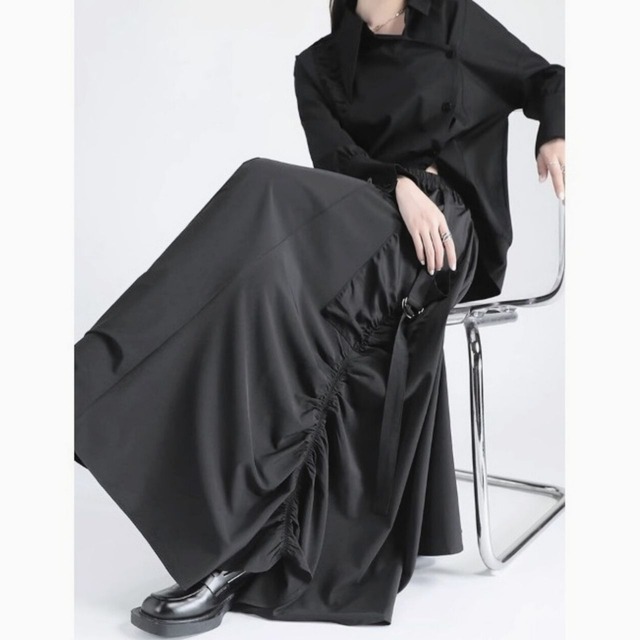 Drawstring long flared skirt C0774