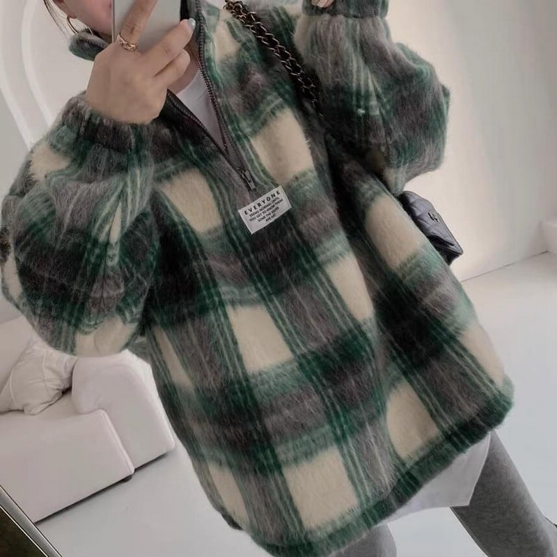 オーバーサイズフランネルチェックハーフジップ(2色)10110