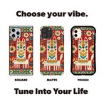 受注生産 iPhoneケース 白猫と太陽花の民芸パネル｜猫モチーフ PSYF067B