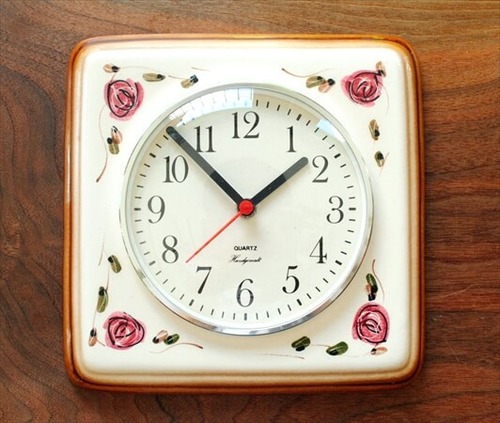 ドイツ製 ハンドペイント 陶器フレーム 壁時計 ヴィンテージ 壁掛け時計 アンティーク キッチンクロック ig1189