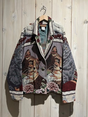 【a.k.a.C.a.k.a】Cat × Flower Design Vintage Loose Goblin Tailored Jacket