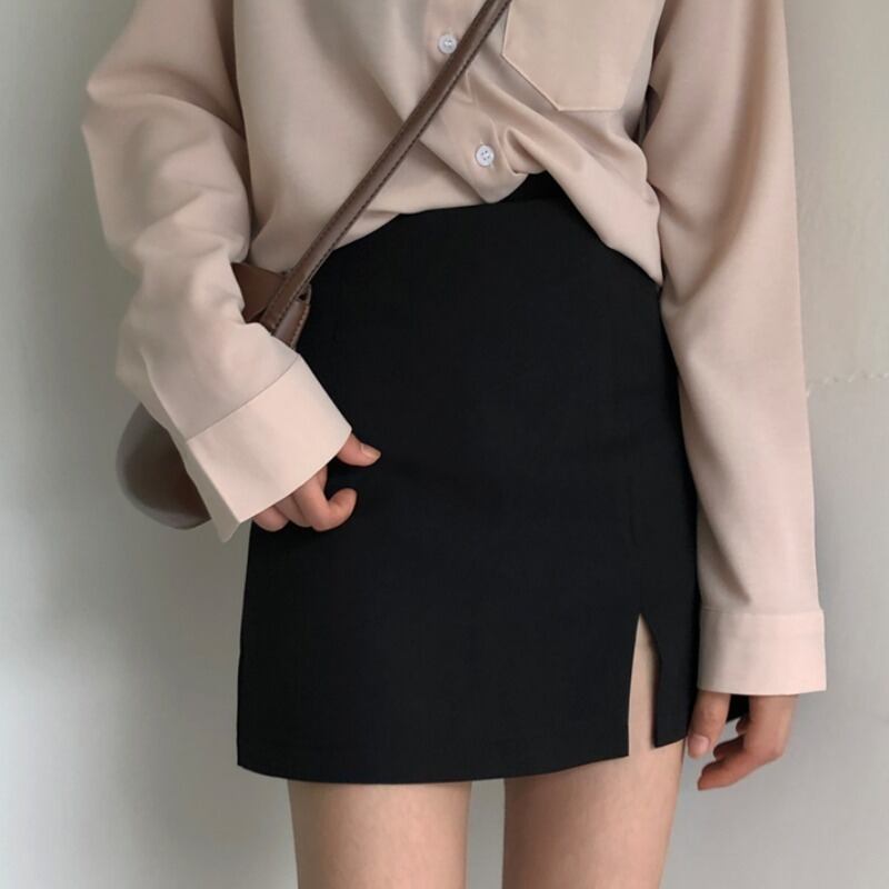 2020年夏の新しいハイウエストスプリットAラインショートスカート春と秋の女性の黒いスカートのインスカートは薄くてトレンディです YY-ファッション61302265538