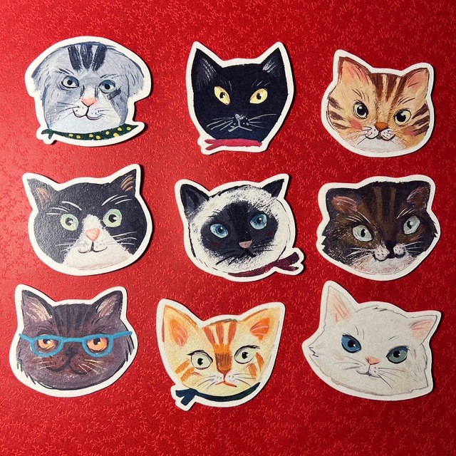 猫ネコ切手シールセット（9匹セット）