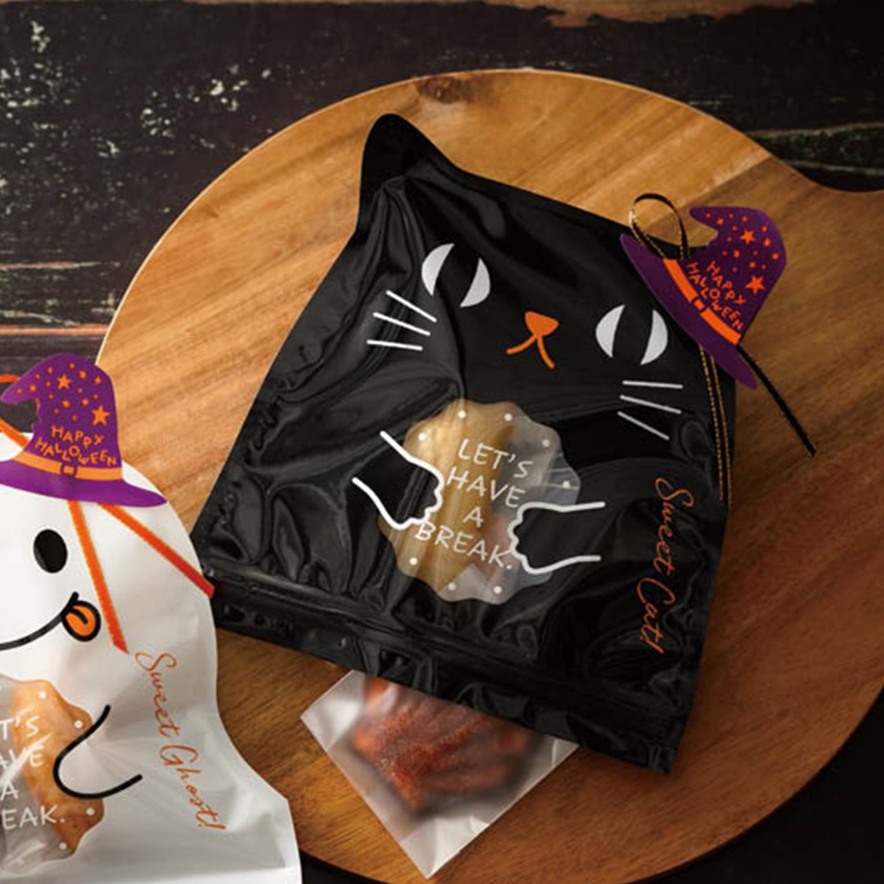 黒猫 ジップバッグ 10枚組 食品OK ハロウィン シール付