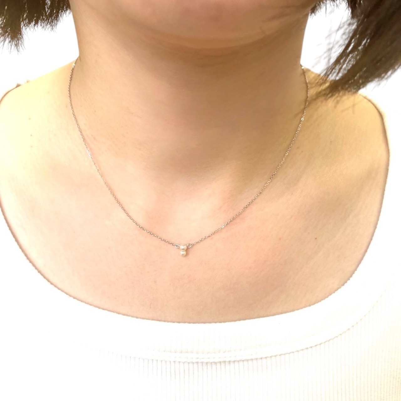 伊勢・縁結びアクセサリー「二見結ひ」双子真珠ペンダント –／シルバー925チェーン45cm